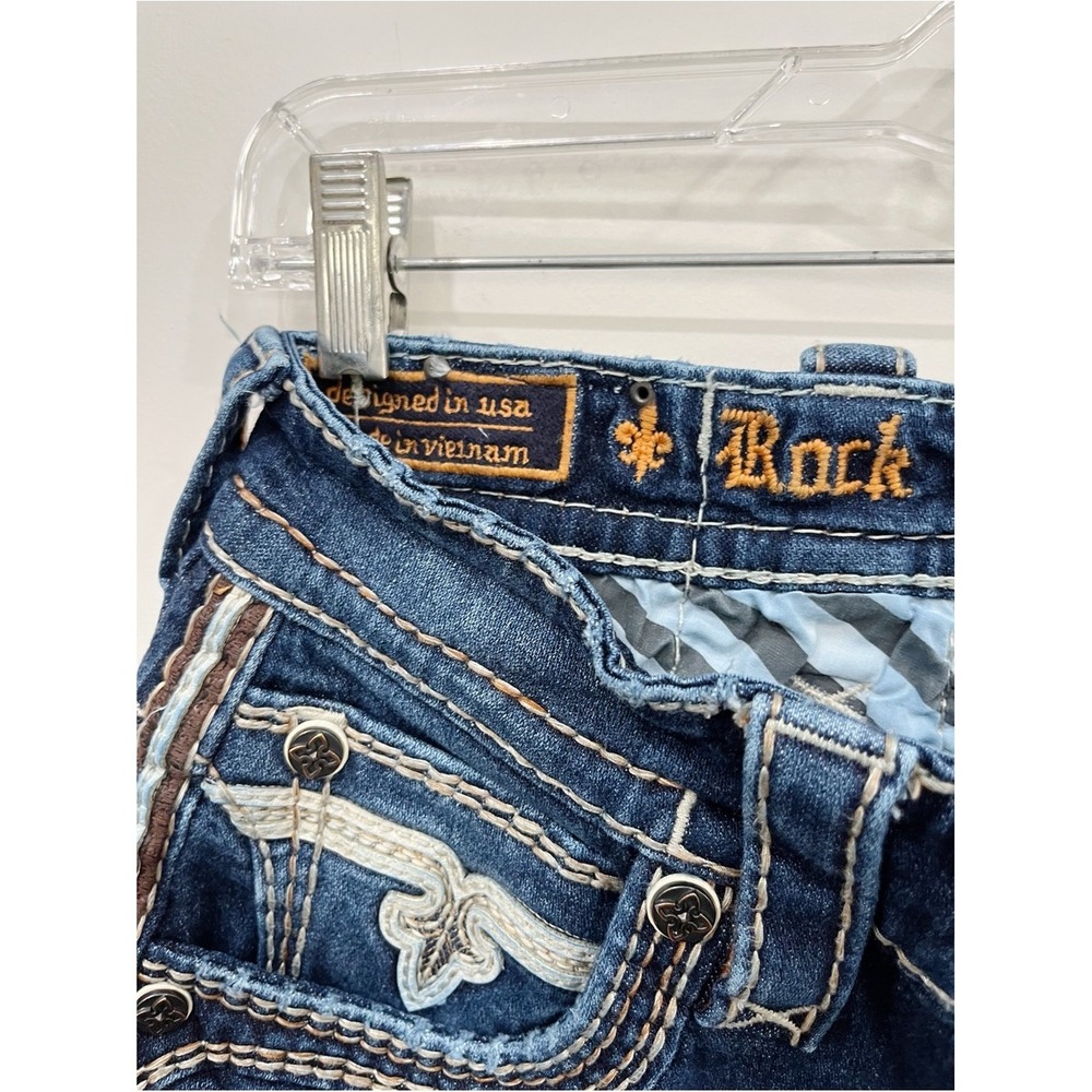 Rock Revival Delicioso Boot Cut Jeans 27x30 Fleur De Lis Embroider Stretch Denim - Picture 15 of 15